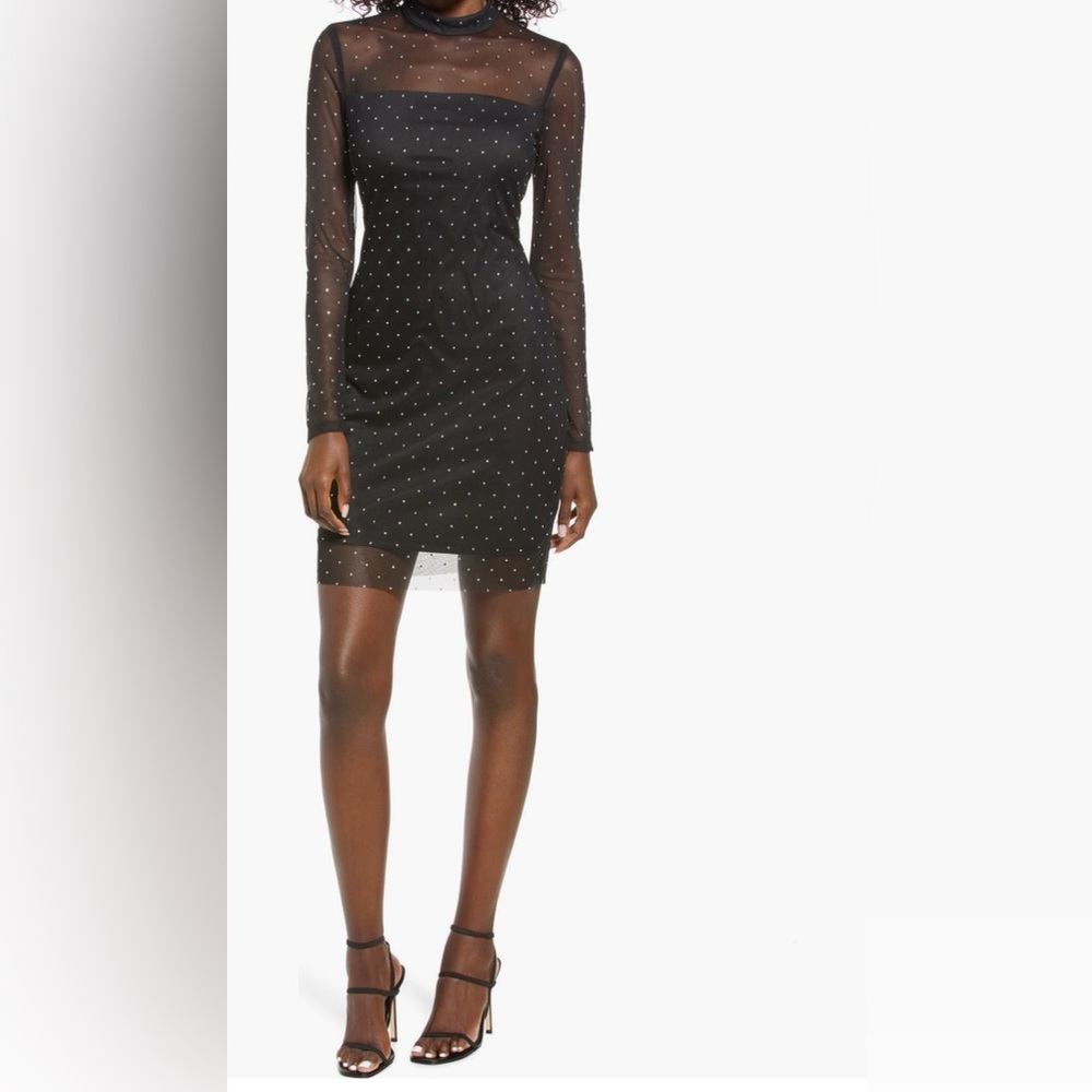Rhinestone Studded Sheer Body-Con Mini Dress